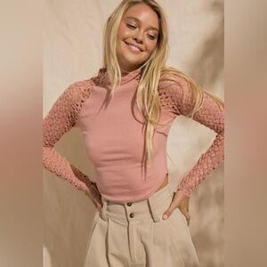 Papermoon Blush Lace Sleeve Long Sleeve Top